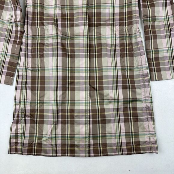 GAP Y2K Multicolor Plaid Lightweight Trench Coat Collared Buttons Size XS Poly - Picture 6 of 14